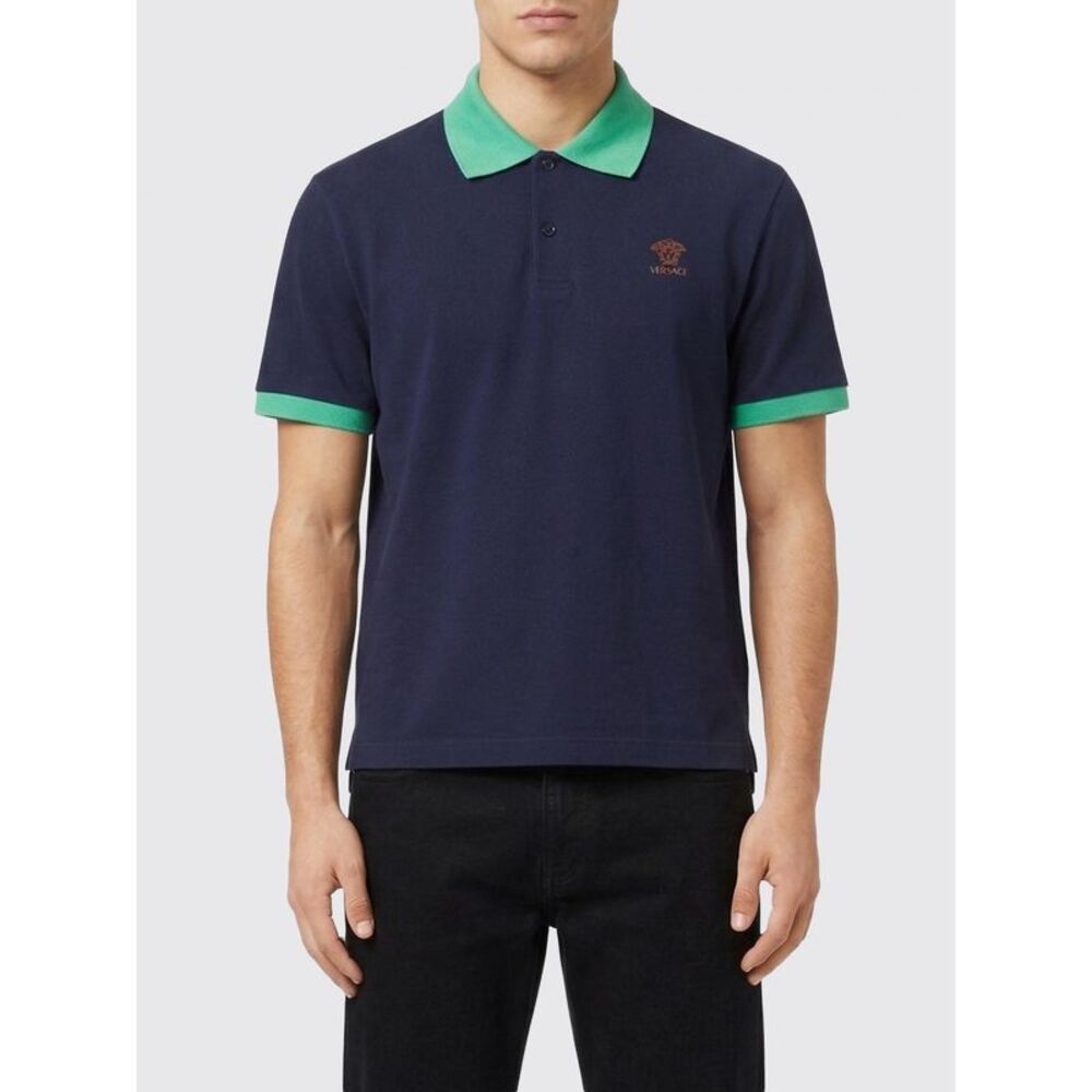Versace Men Versace Medusa Logo Cotton Polo Shirt